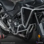 Zana Upper Fairing Guard and Lower Engine Guard for Honda NX500 E-Clutch (With Slider, Silver, Mild Steel)